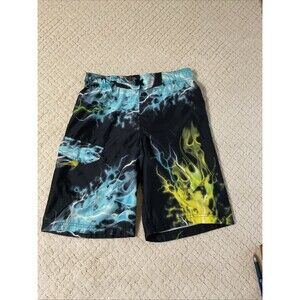 Ocean Pacific Swim Trunks Boy Size L(10-12)Blue Yellow Swirls Lined, Drawstring